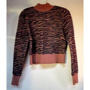 Express X Negin Mirsalehi Fuzzy Mock Neck Crop Sweater XS Small Animal Print New